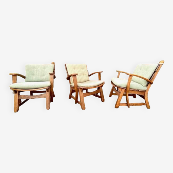 Fauteuils x 3 brutalistes par A.W.A, Hollande vers 1970