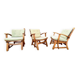 Brutalist armchairs x 3 by AWA, Holland circa 1970