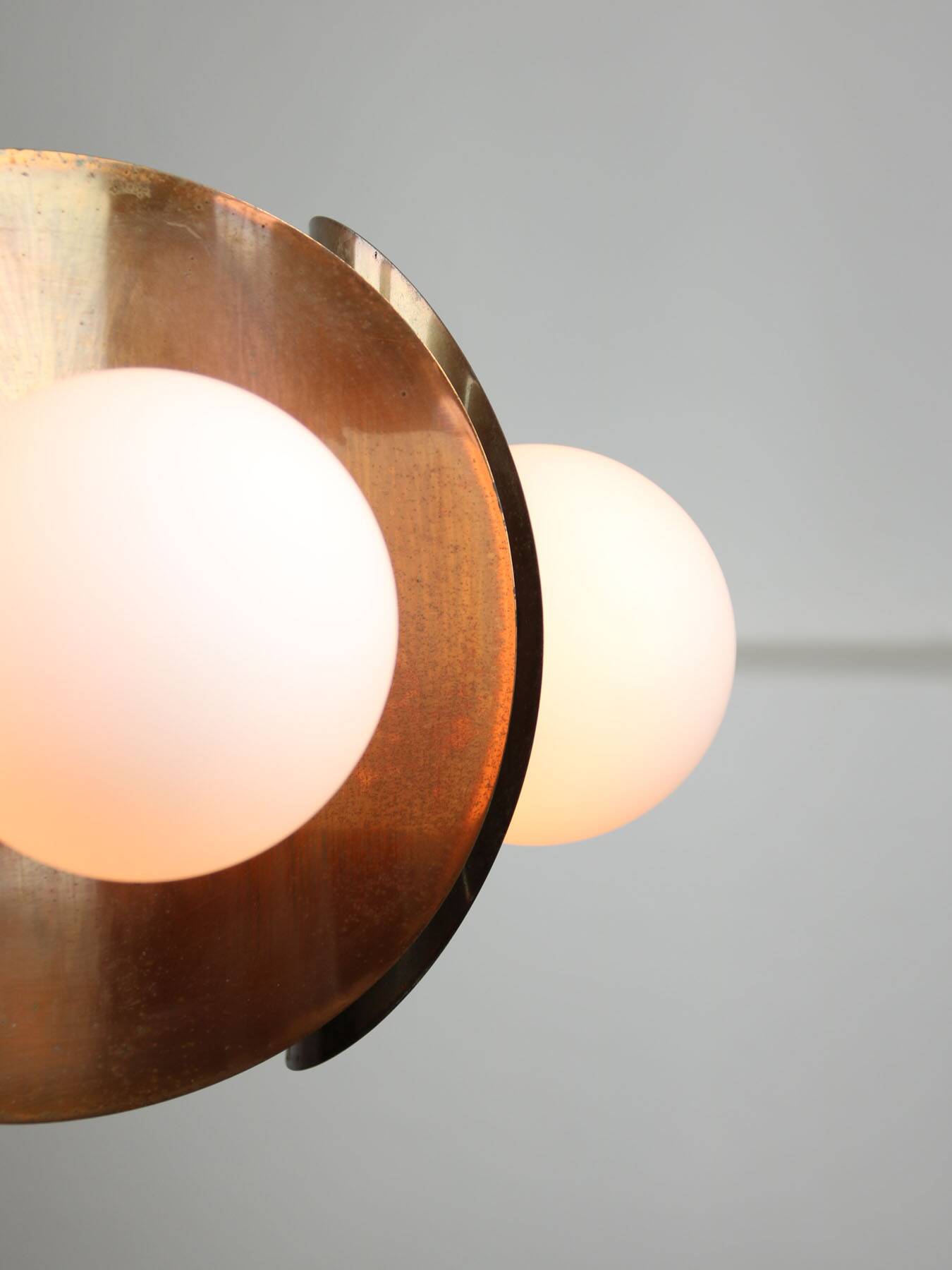 Vintage Italian Copper and Opaline Chandelier, 70s