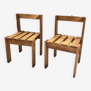 Duo of les arcs mountain pine chairs