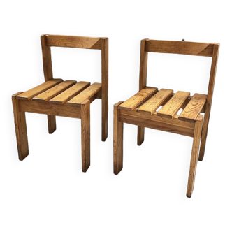 Duo of les arcs mountain pine chairs