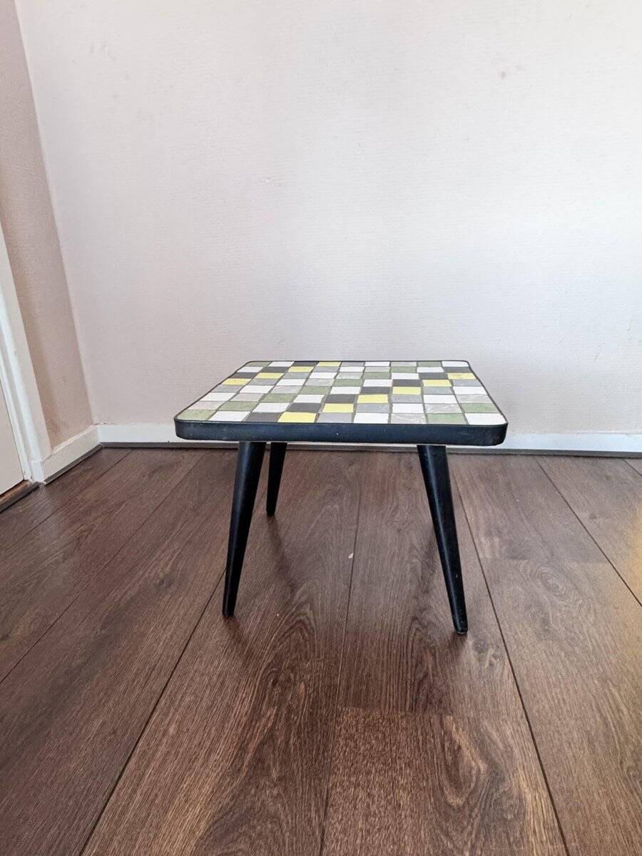 Mid-century wood and ceramic mosaic side table, 1950s
