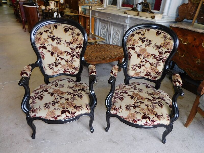 Pair of black armchairs Napoleon lll