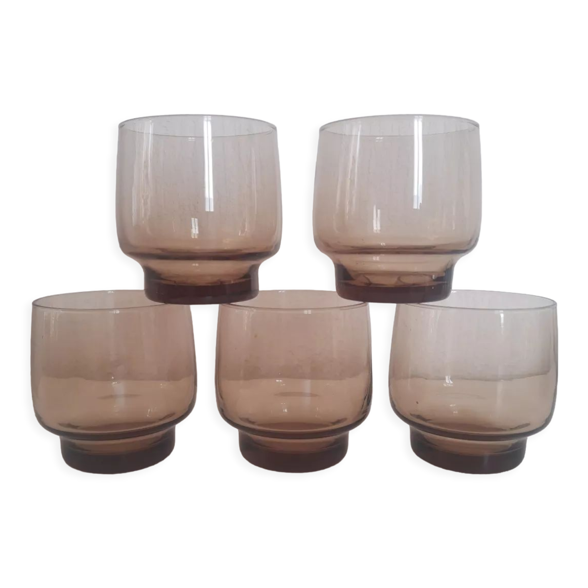 Series of 5 vintage smoked glass glasses