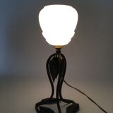Tulip lamp in opaline and wrought iron art deco
