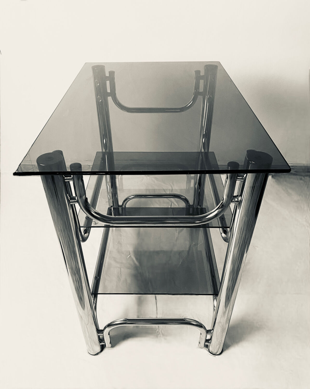 Console smoked glasses, chrome structure, 70s