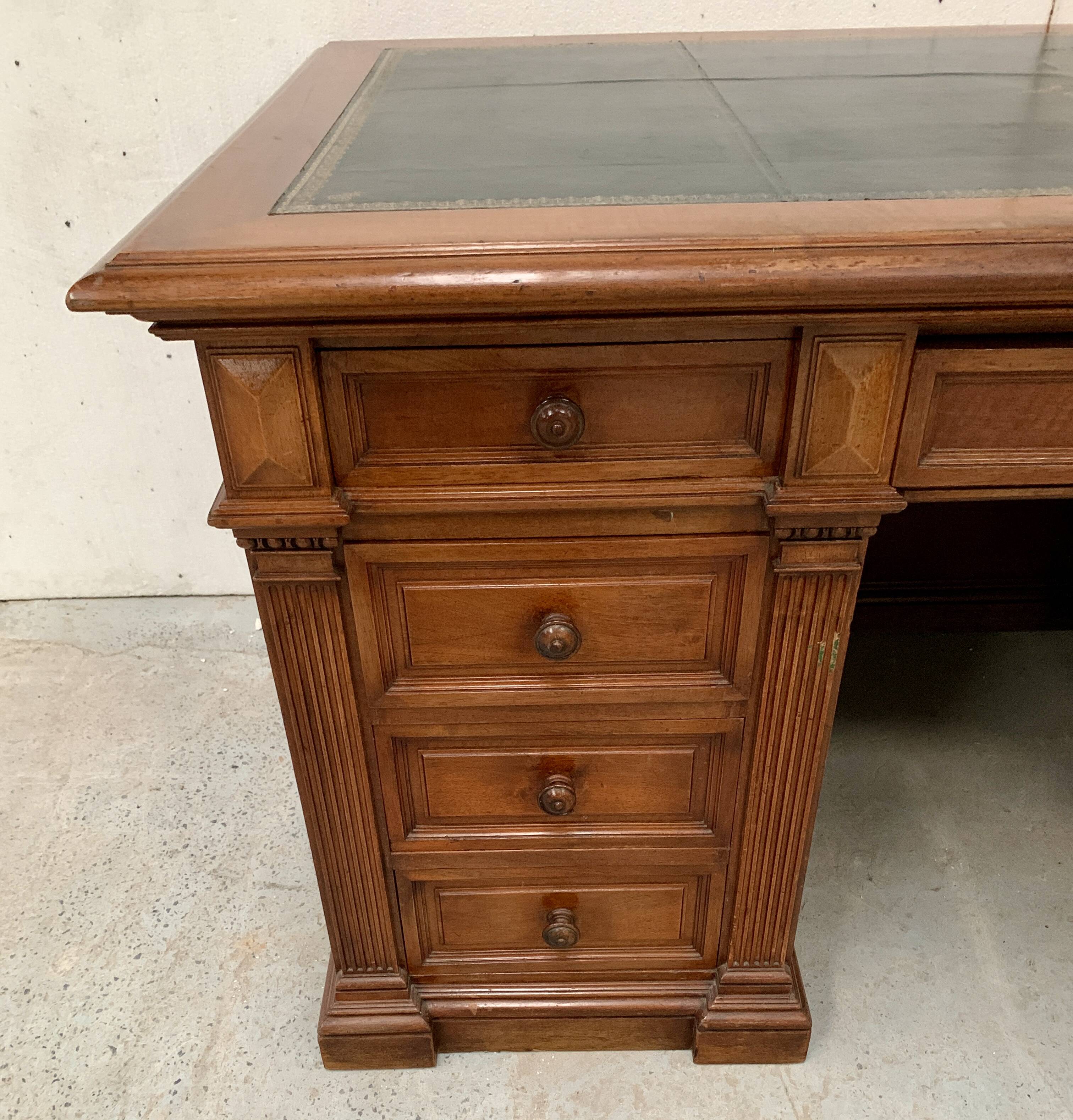 Napoleon III desk with pedestals in solid walnut 19th century