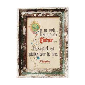 Very old wooden frame and medieval illuminations quote