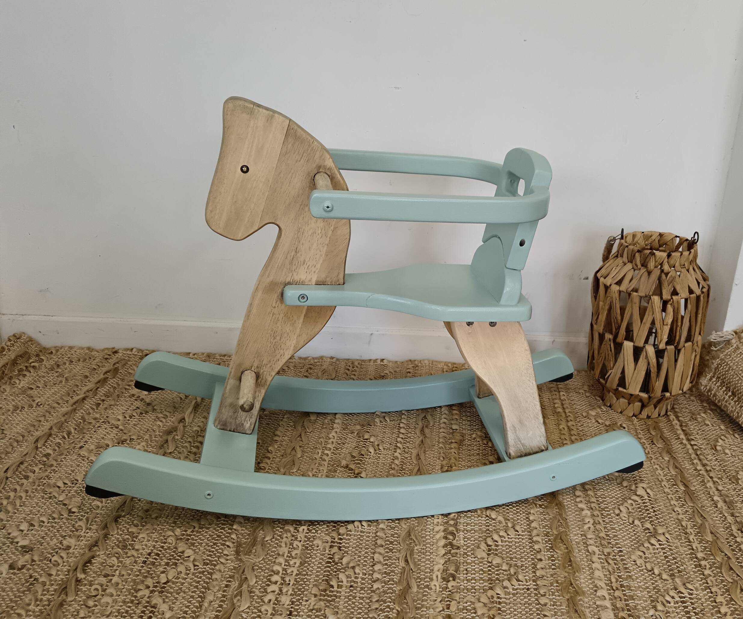 Wooden and celadon green rocking horse