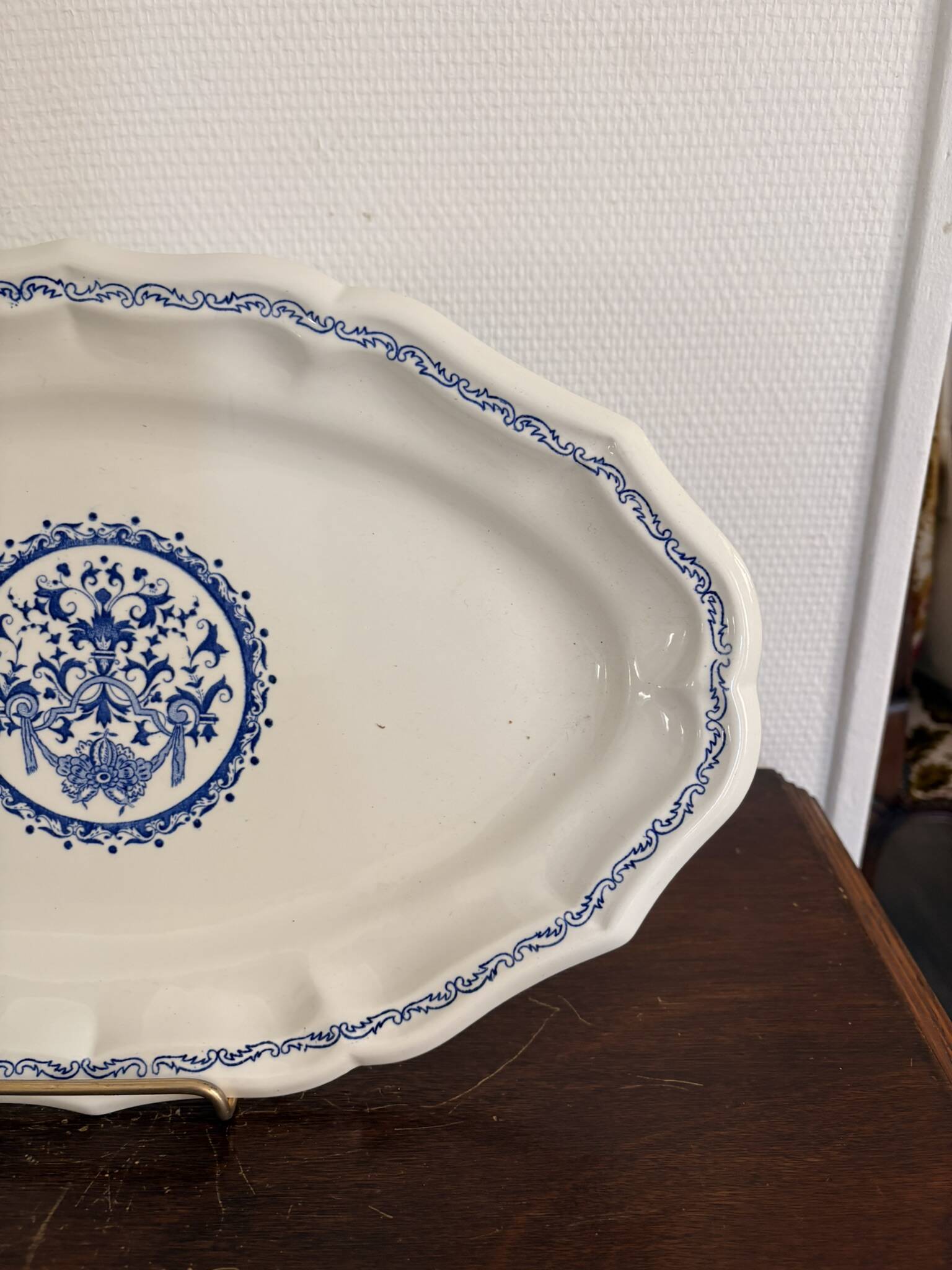 Old Dish Basket Vegetable Dish Earthenware Gien Rouen Renaissance Blue Model