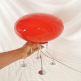 Red ufo mushroom lamp, space age, opaline and chrome steel.