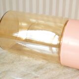 Pink metal cylinder lamp & iridescent glass