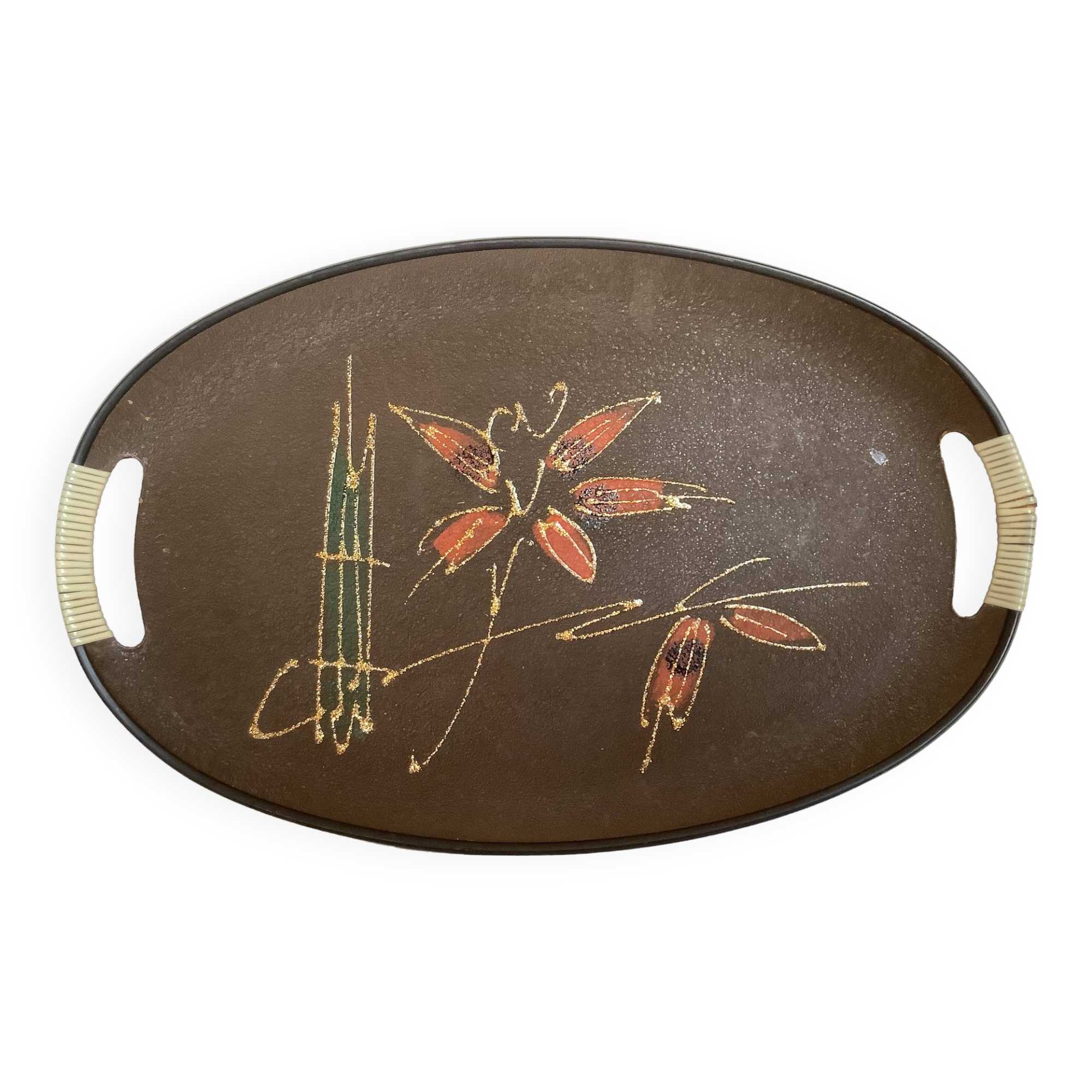 Oval tray glittery flowers handles scoubidou japan