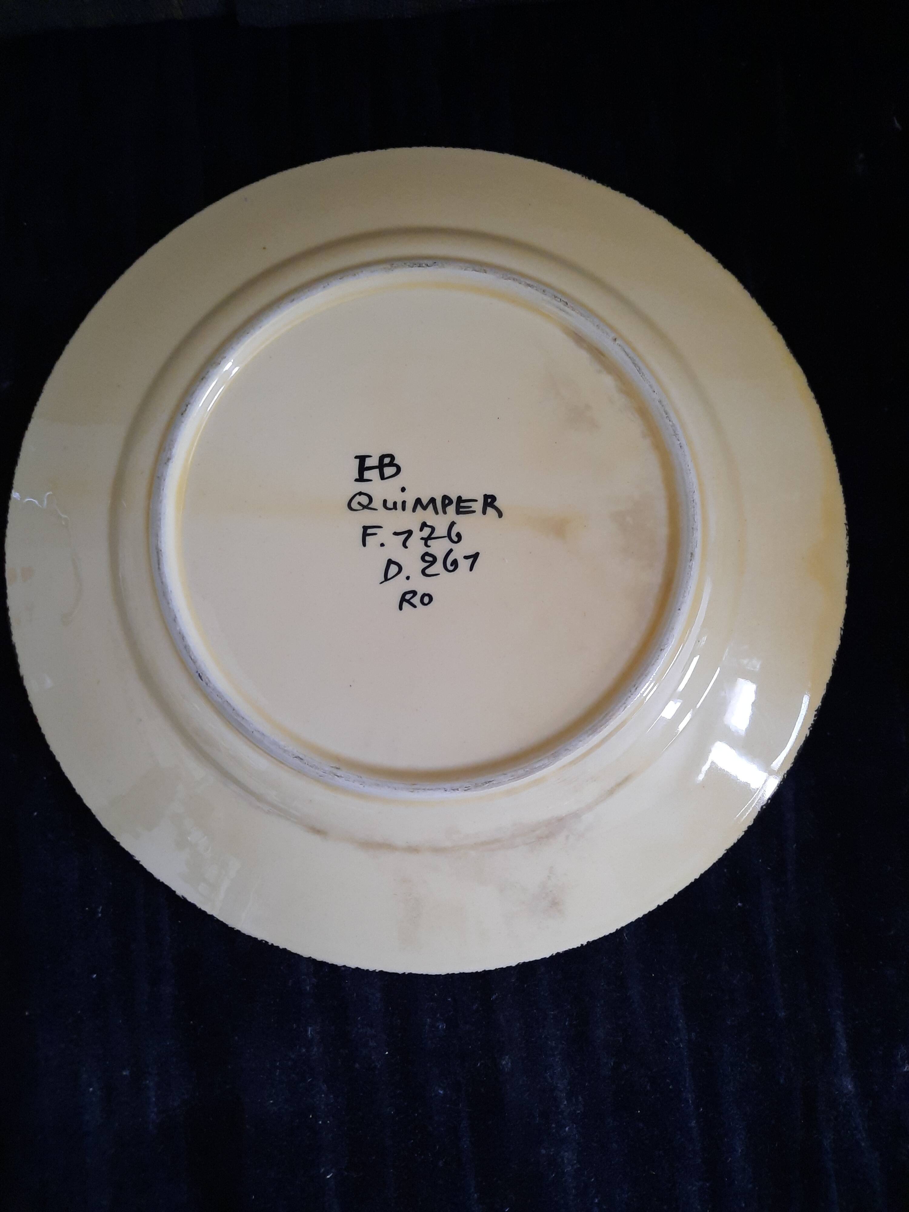 Old HB QUIMPER Plate Earthenware Geometric Rosette Decoration