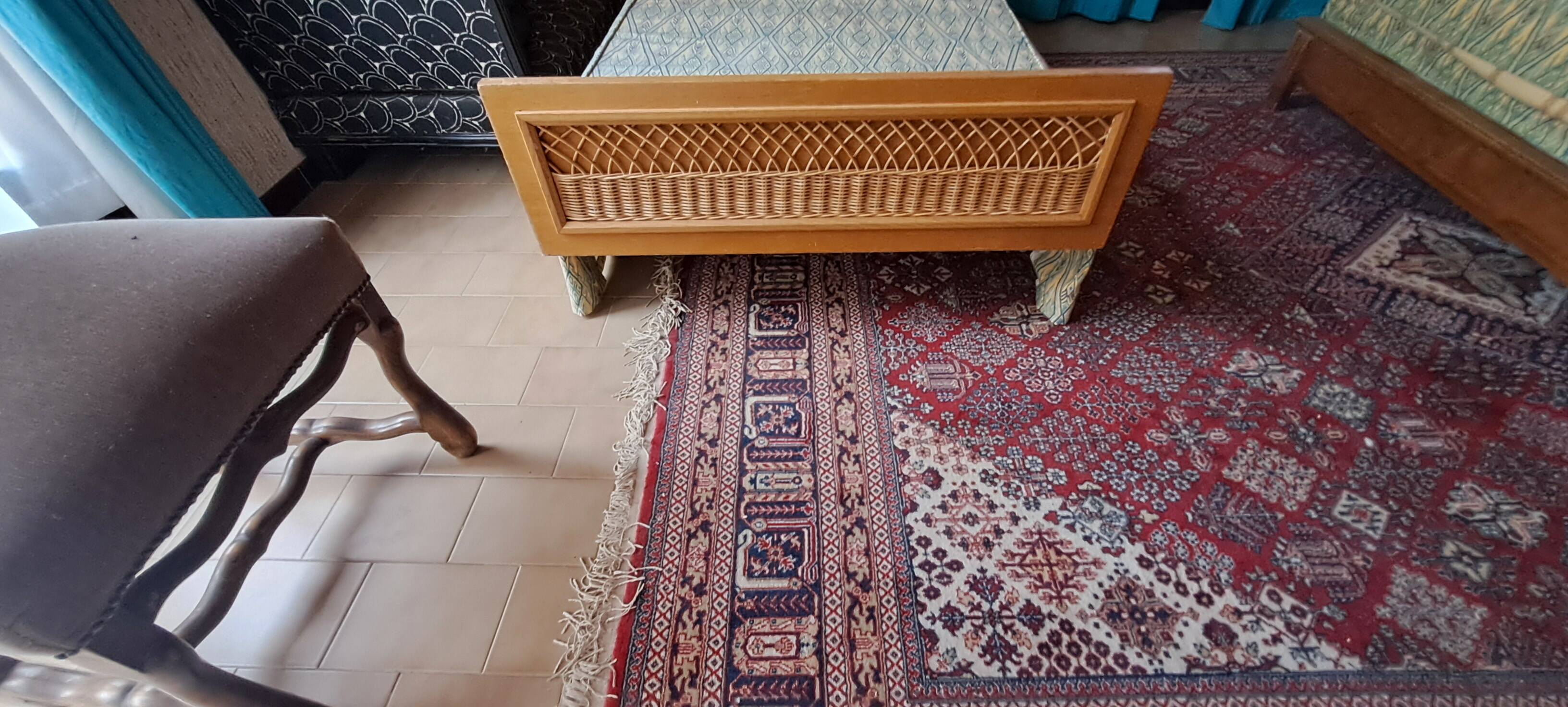 Vintage 1970s single rattan bed in blond wood