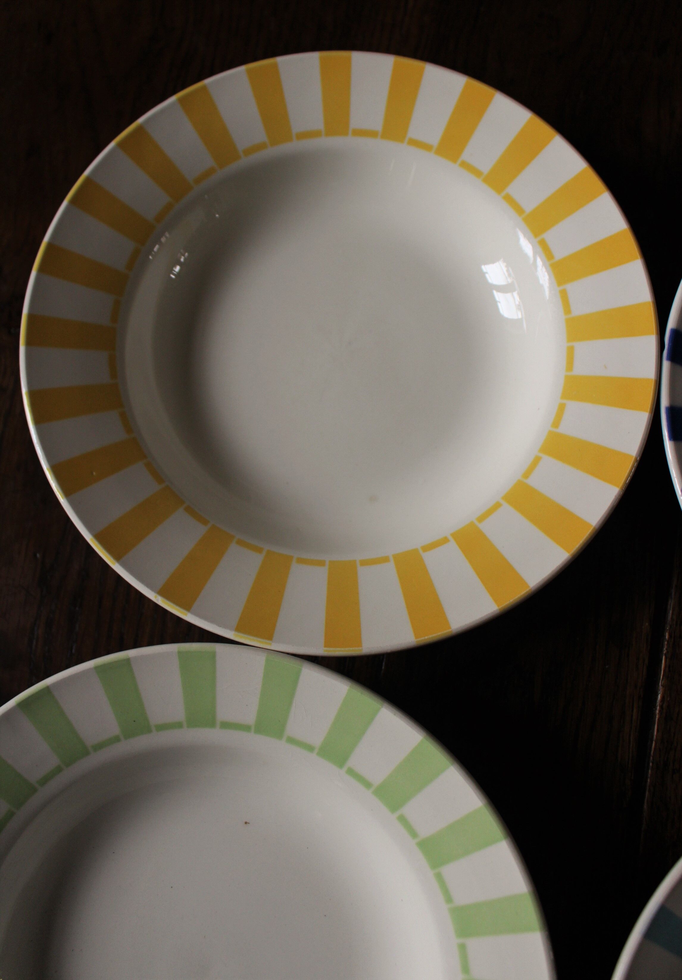 Lot 6 hollow plates Digoin Sarreguemines stripes colors
