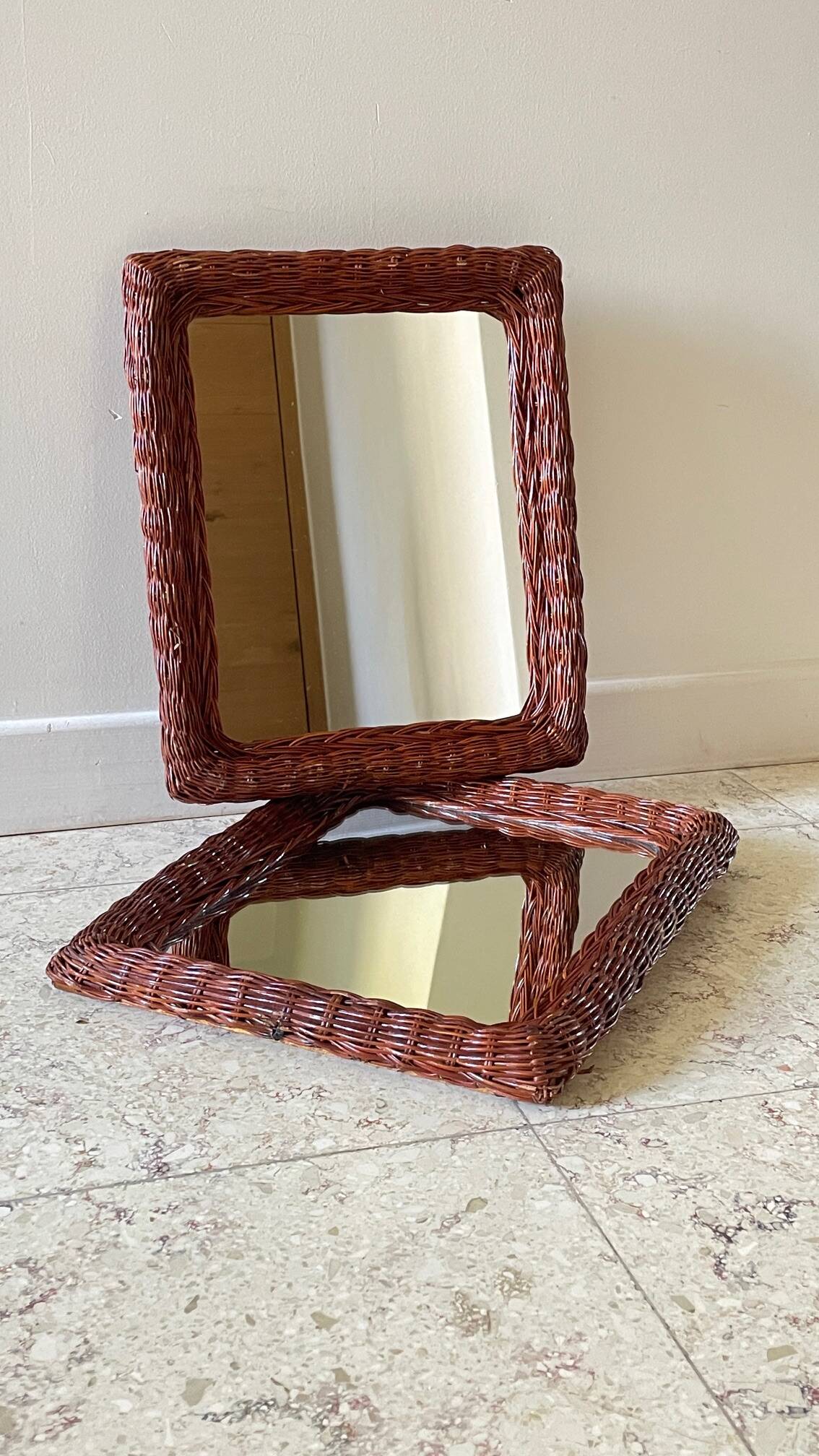 Pair of VINTAGE Rattan MIRRORS