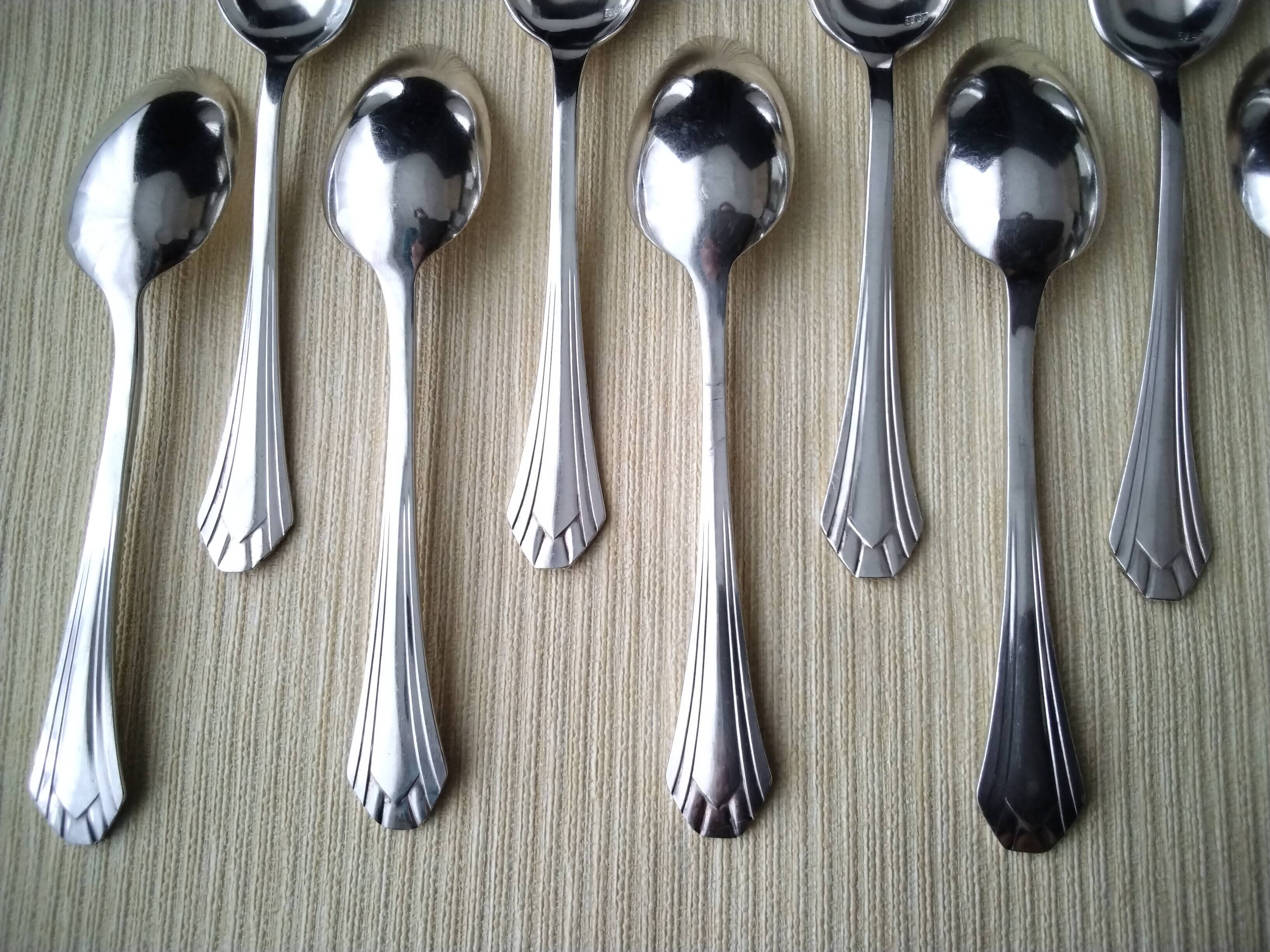 Set of 12 Art Deco Style Silver Metal Coffee Spoons
