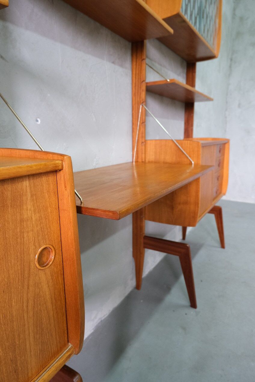 Mid-Century Modular Teak Free-Standing Wall Unit with Desk by John Texmon for Blindheim Mobelfabrik,