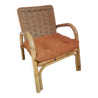 Fauteuil en rotin et corde tressée vintage