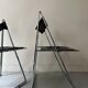 Set of 2 folding chairs in leather and chrome model Elios by Fontini & Geraci, Italy 1970