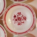 set of 11 vintage soup plates with red flowers
