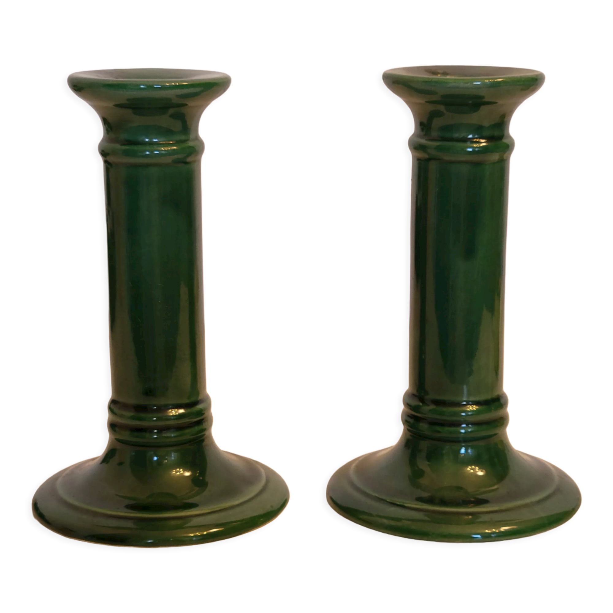 Pair of green ceramic candle holders