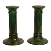 Pair of green ceramic candle holders