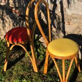 Coffee table & 2 vintage bamboo and rattan chairs 1950