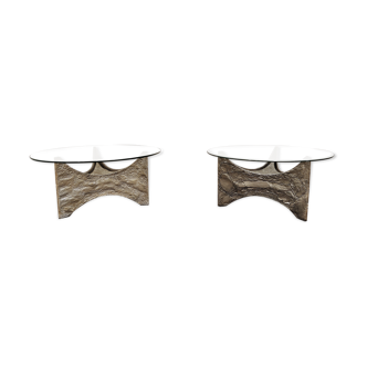 Illuminated brutalist coffee tables, set of 2 - 1970s