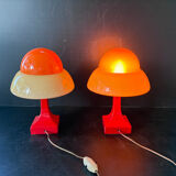 Paire Lampes Vintage Rétro Futuriste OVNI Verre Et Céramique 1970