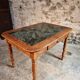 French vintage dining/desk table – oak and walnut – marble top – 1960s writing table with drawer