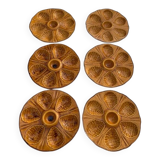 6 oyster plates, for 6 oysters, vintage glazed ceramic slip