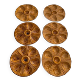6 assiettes à huîtres, pour 6 huîtres, barbotine céramique émaillée vintage