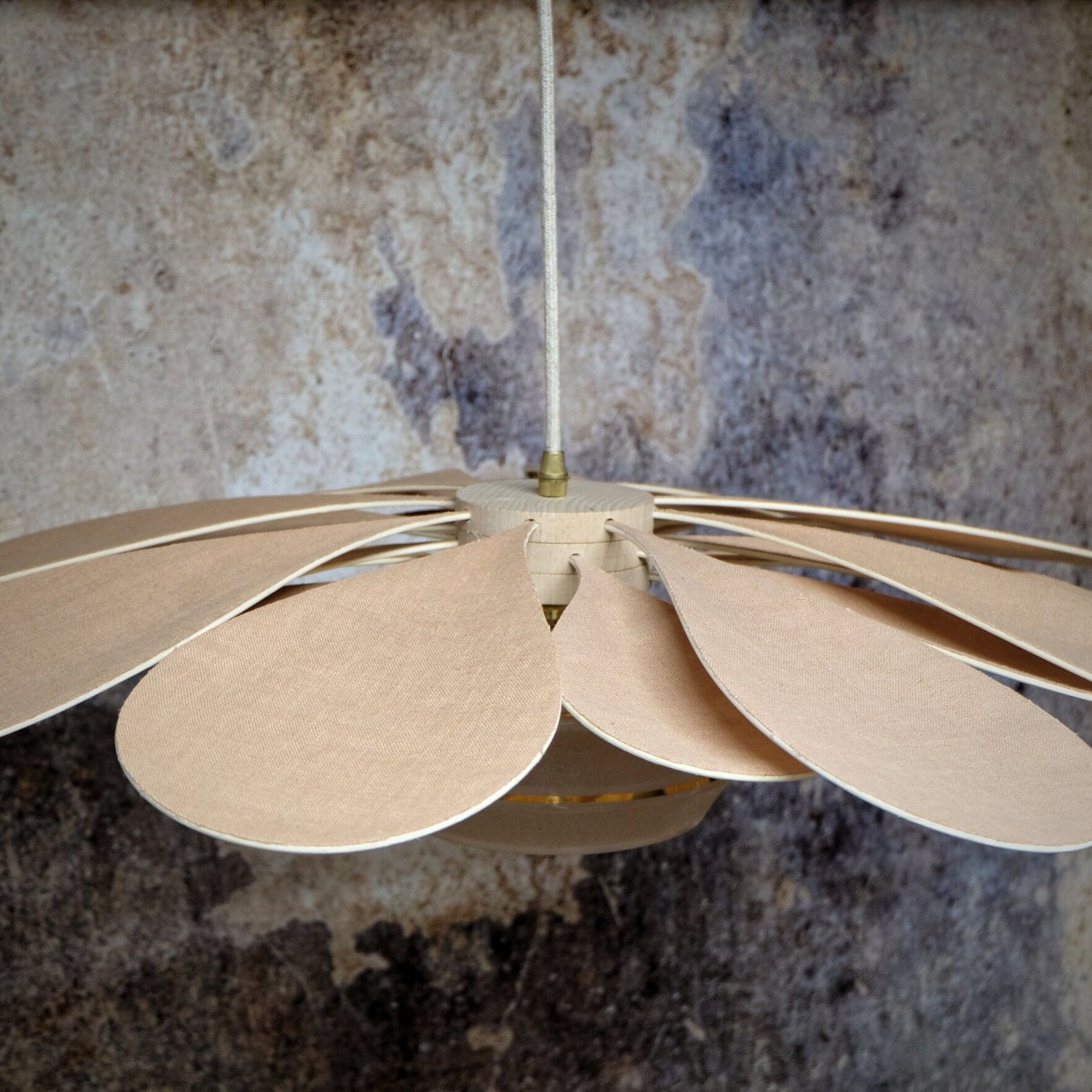 Vintage antique globe pendant lamp and linen and rattan petals