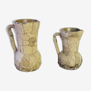 Duo of ceramic and cork pitchers