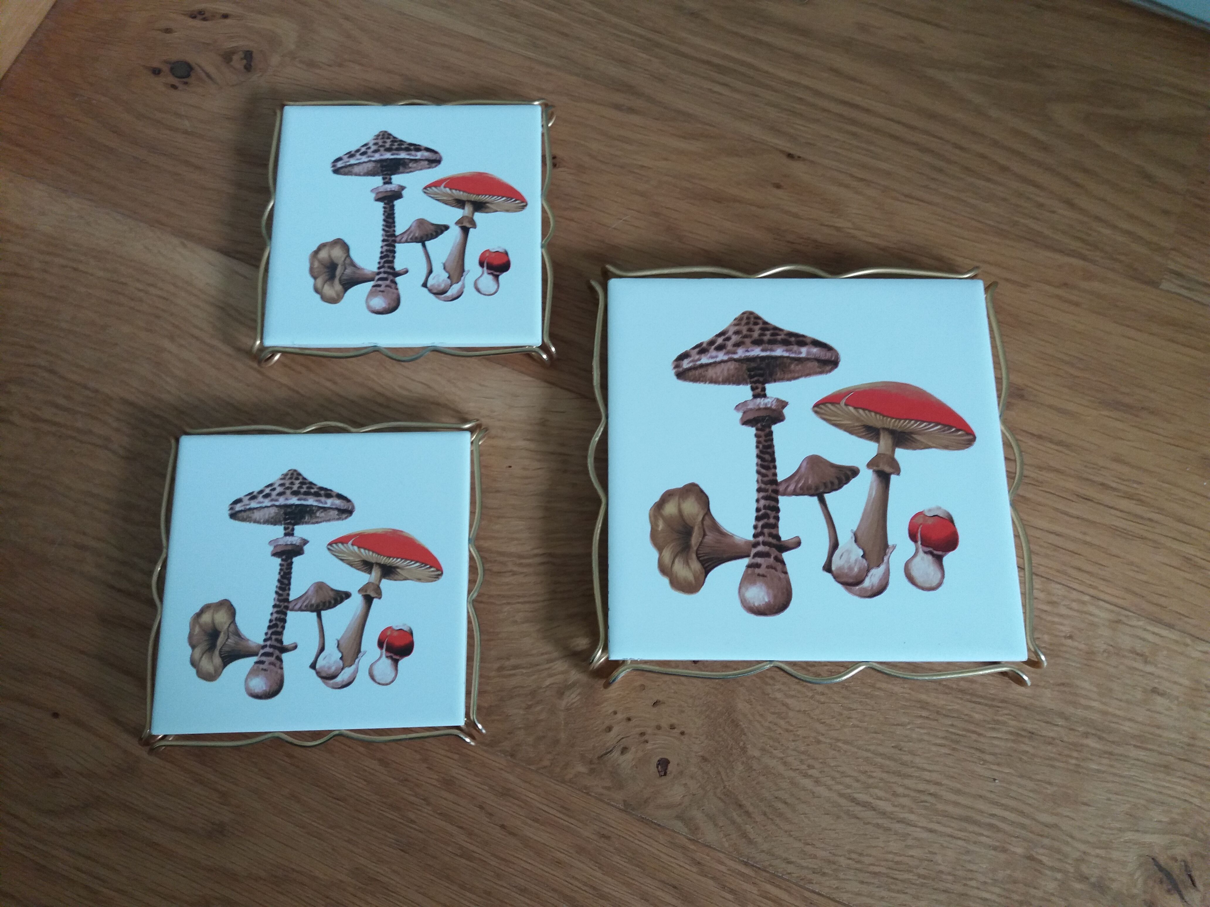 Underside faience of Gien decoration mushrooms