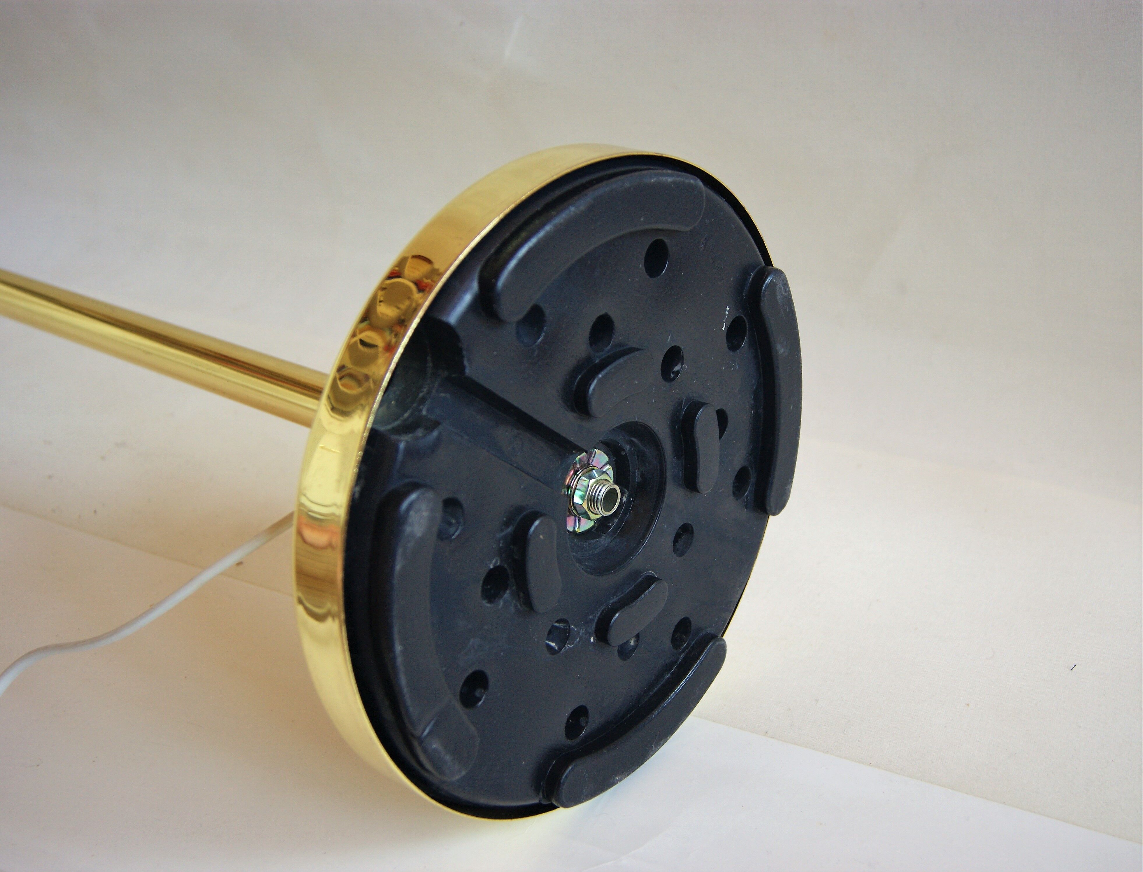 Vintage ikea brass swing arm floor lamp with pastel green fabric shade