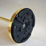 Vintage ikea brass swing arm floor lamp with pastel green fabric shade