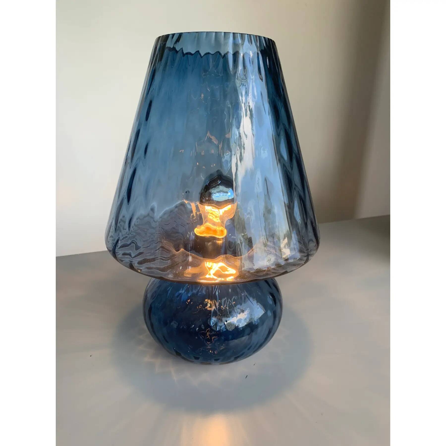 Murano-Inspired Blue Glass Lamp with “Ballotton” Texture