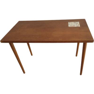 Mid Century Side Table Wood and Ceramics