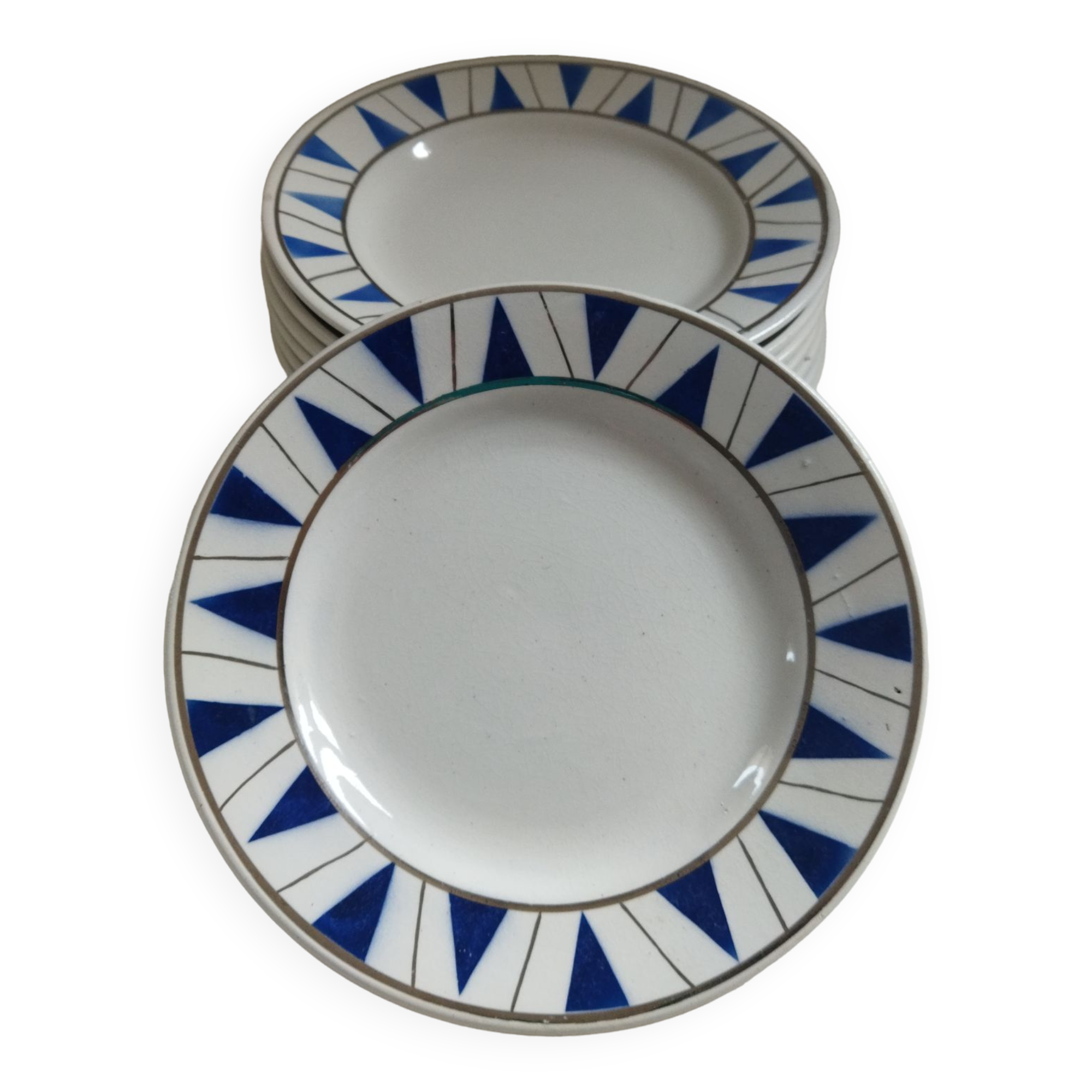 9 dessert plates Hamage & Moulin des Loups, Etoile bleu model