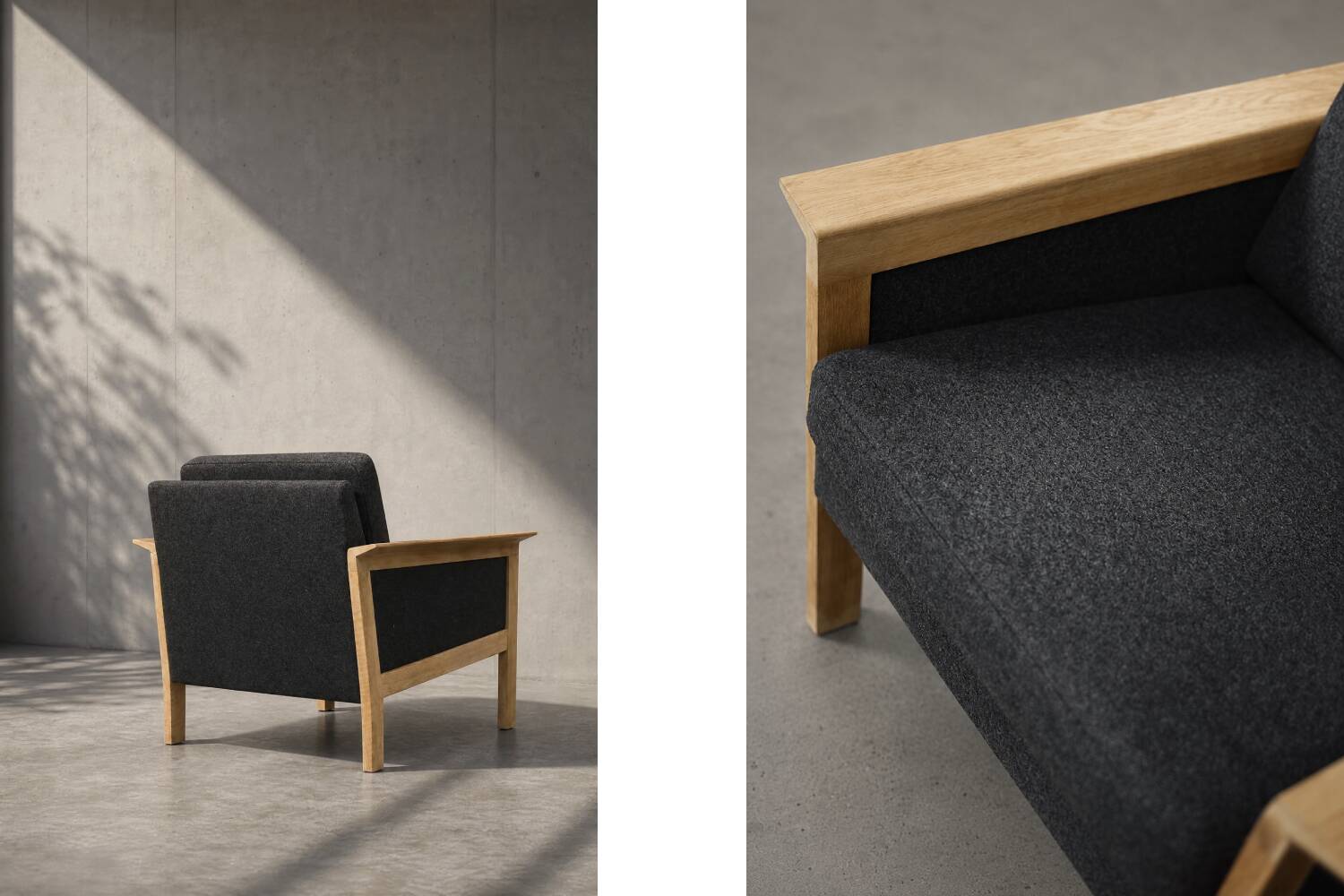Vintage Mid-Century Danish Modern Oak & Felt Lounge Chairs, 1960s, Set of 2