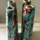 Paire de bougeoirs Vintage en céramique turquoise et rouge