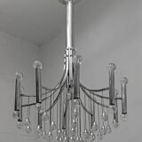 Mid-Century Modern Italian Chrome and Glass Chandelier, 1970