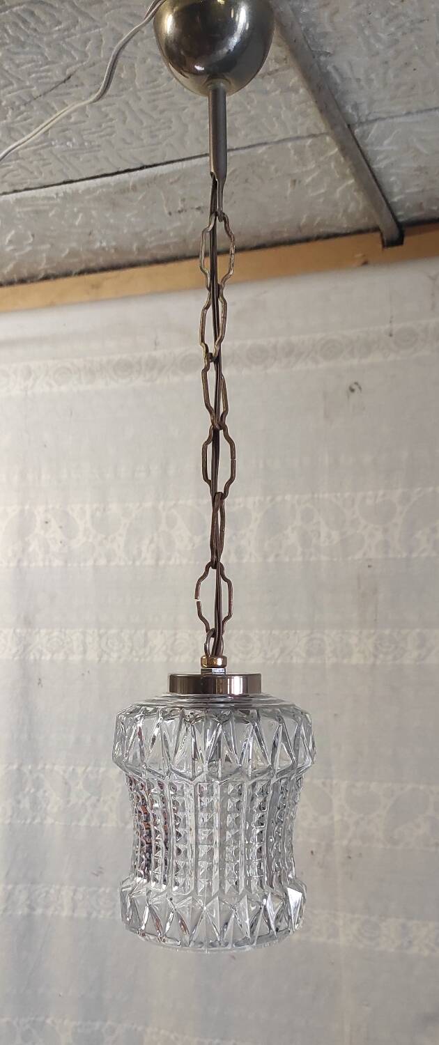 Suspension baladeuse en verre et métal doré - années 60/70