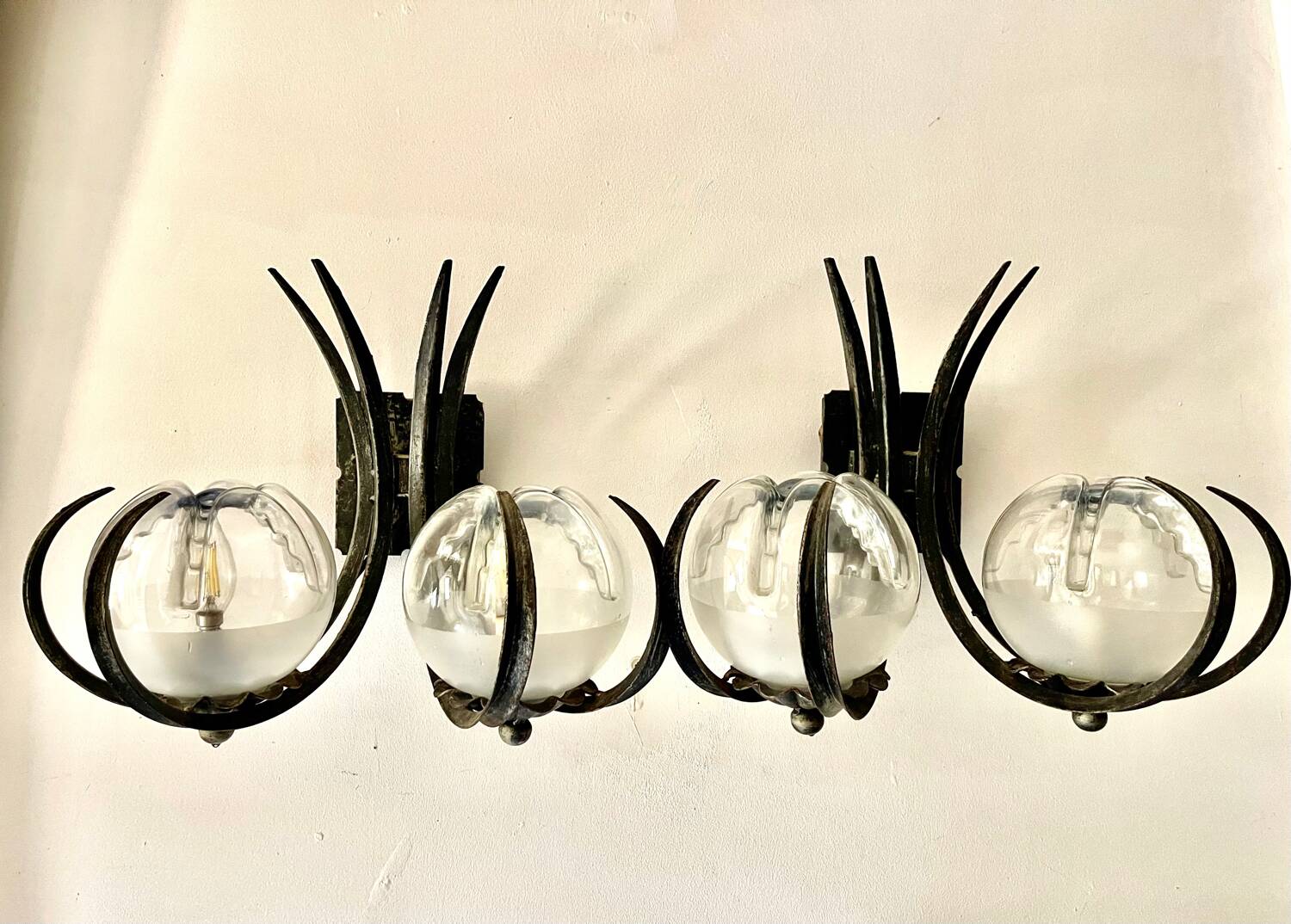 Brutalist pair of Mazzega glass sconces, Italy 1960