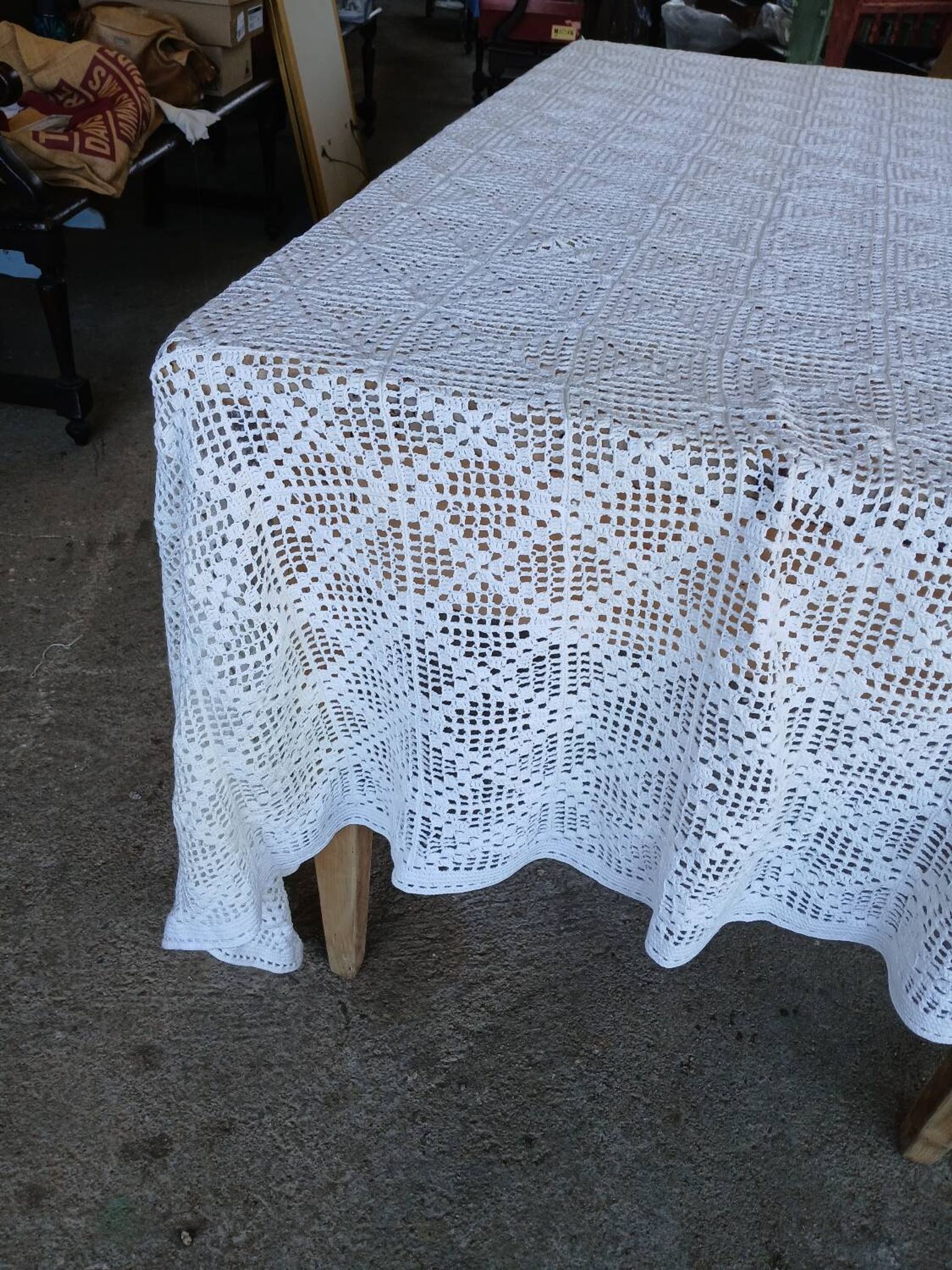 Dessus de lit ancien en crochet fait main