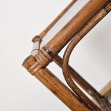Bedside table or coffee table in bamboo and smoked glass, double top, 70s