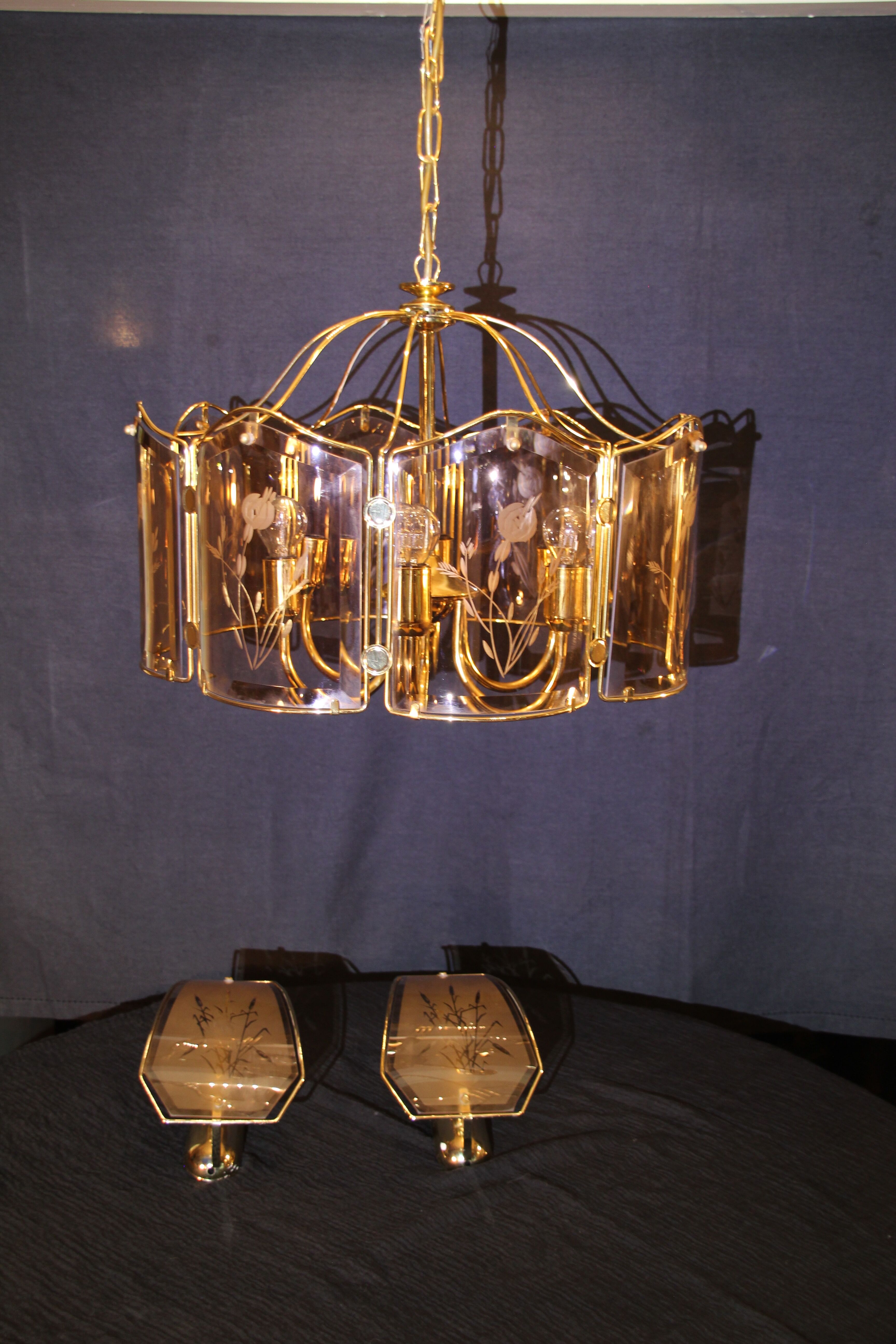 Lustre with brass sconces pair, Mid-Century Italy